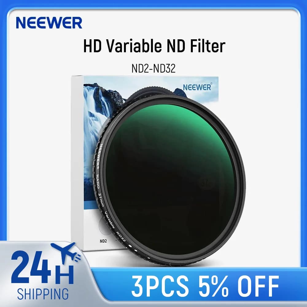 NEEWER HD Variable ND Filter ND2-ND32 No X Cross/Optical Glass/30 Layer Nano Coated/Ultra Slim Adjustable Neutral Density Filter