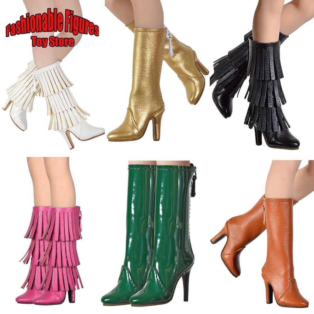 Big Feet 1/6 Female Soldier Mid High Shoes Zip Fashion Girls Leather Long Boots For 12" Phicen S28 29 42 43 Action Figure Body