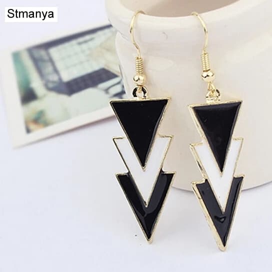 Triangle Earring - New Fashion Exaggerated Elegant Triangle Black White Enamel Geometric Earring For women gifts jewelry #12015