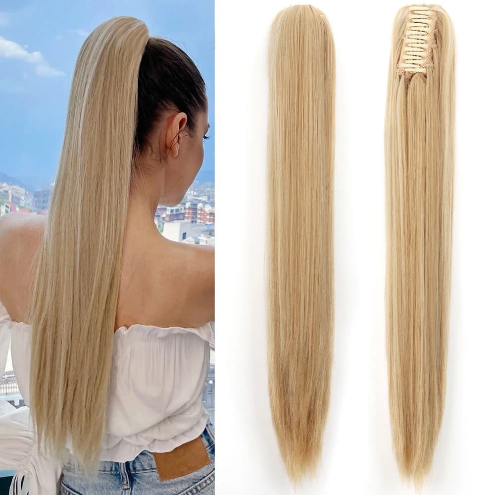 Synthetic 24Inch Claw Clip On Long Straight Ponytail Hair Extension Ponytail Extension Hair For Women Pony Tail Hair Hairpiece