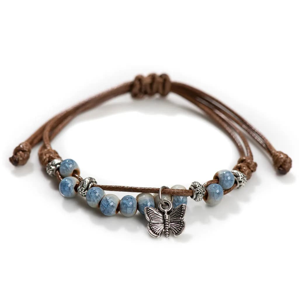 Handmade butterfly Ceramic Cracked Ice Vintage adjustable bracelets Elastic Cord Bohemian Chic Jewelry Unique Gift H920