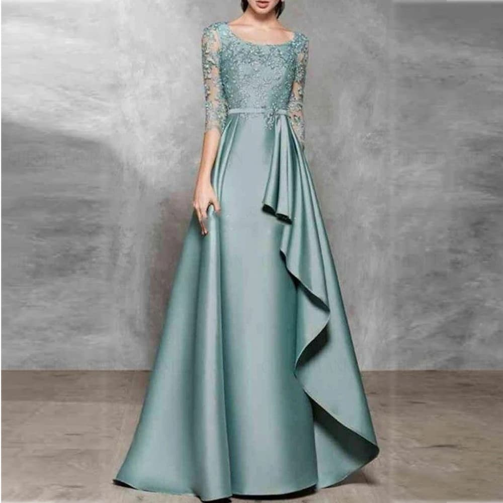 Customized Simple Satin Mother of the Bride Dress O Neck 3/4 Sleeves A-Line Wedding Party Gowns Applique Dress Wedding Party New
