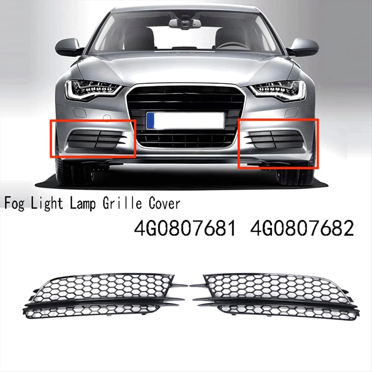 2X Fog Light Lamp Grille Cover for Audi A6 C7 A7 2012-2015 Honeycomb Mesh Fog Light Bezel 4G0807681 4G0807682