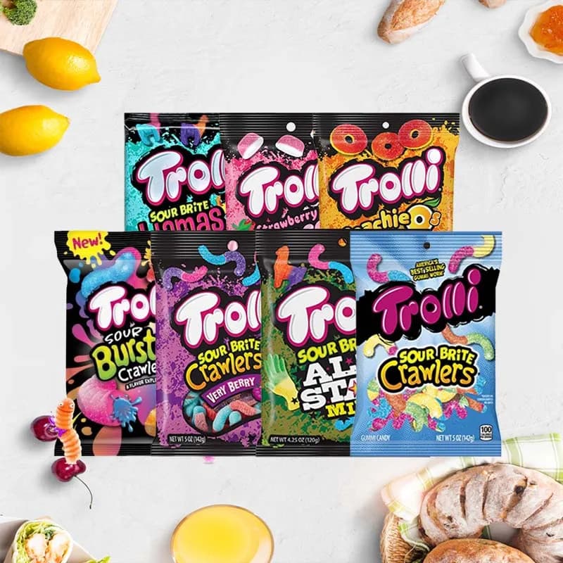 Trolli Sour Brite Llamas Gummi Candy/Strawberry Puffs Gummy Candy/Sour Brite Crawlers Gummy Candy 5oz(142g)*3 packs