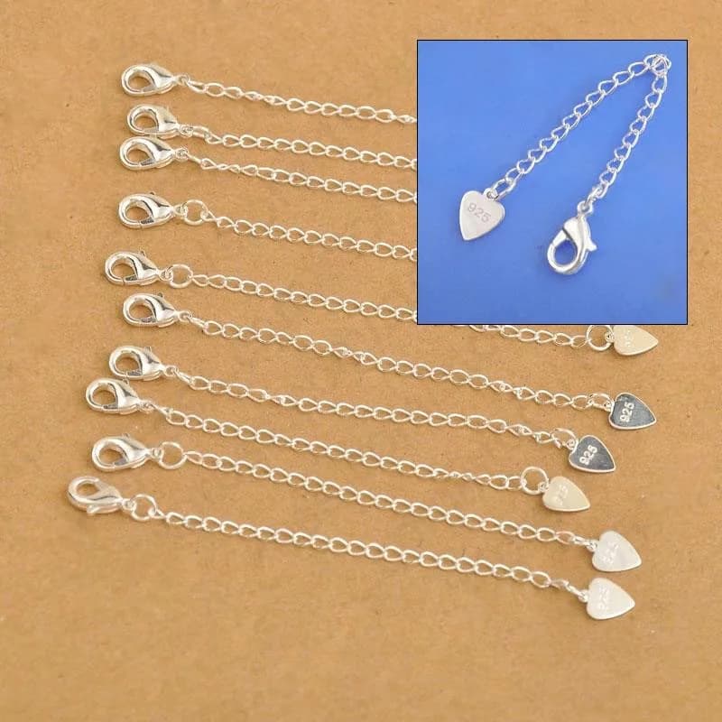 10X Wholesale Fashion Jewelry Findings Extension Chains 925 Sterling Silver Color Heart Tag Lobster Clasps For Necklace Bracelet