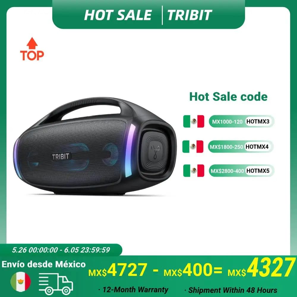 TRIBIT StormBox Blast 2 Bluetooth Speaker, 200W Power With Subwoofer Outdoor IP67 Party Speaker, 30H Playtime, LED, Mic Input