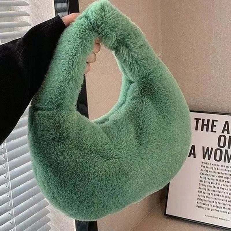 Fur Women's Small Half Moon Bag Luxury Warm Plush Wrist Bags for Women Fashion Furry Short Handle Clutch Cute Ladies Coin Purses