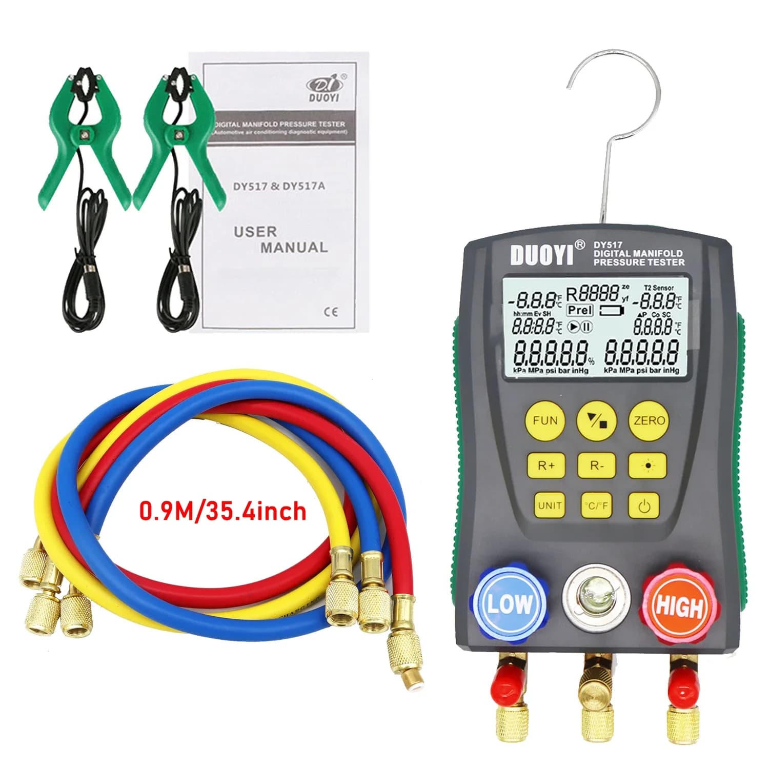 Digital refrigeration pressure gauge, air conditioning temperature detector, multi-function vacuum pressure test tool kit