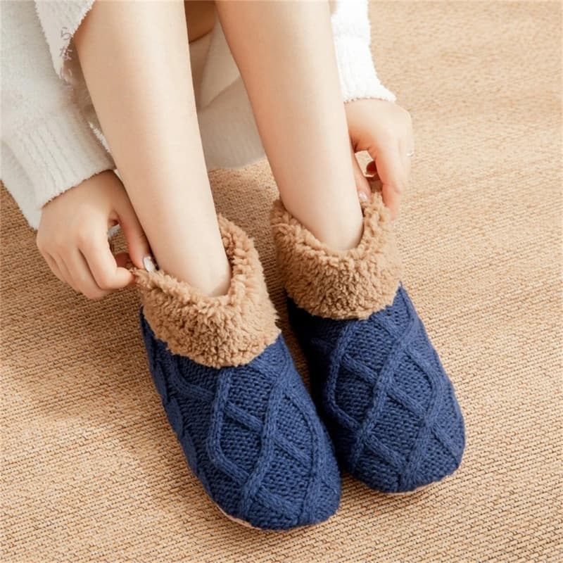 Winter Knitted Ankle Slipper Socks for Women and Men Thick Fleece Lined Soft Nonslip Grip Bottom Soles Warm Floor Socks