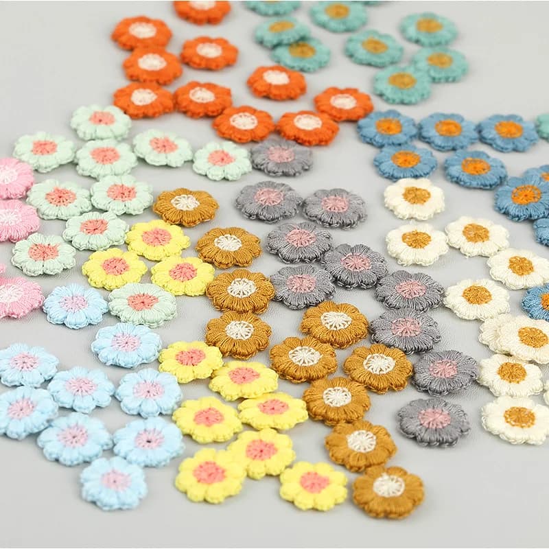 30PCS 2CM Embroidered Cloth Bag Shoes Small Flower Applique Patch Earpiece Flower Sticker DIY Hair Socks Shoes Hat Flower Patch