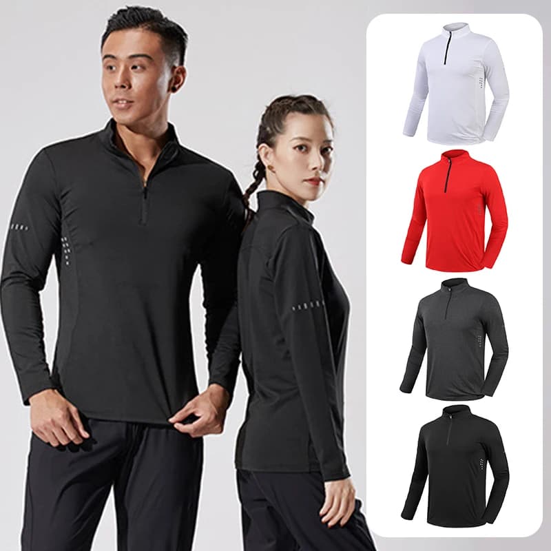 Men Slim Fit Track Top Men's Half Zipper Stand Collar Sports T-shirt with Long Sleeves for Running Fitness Training Breathable