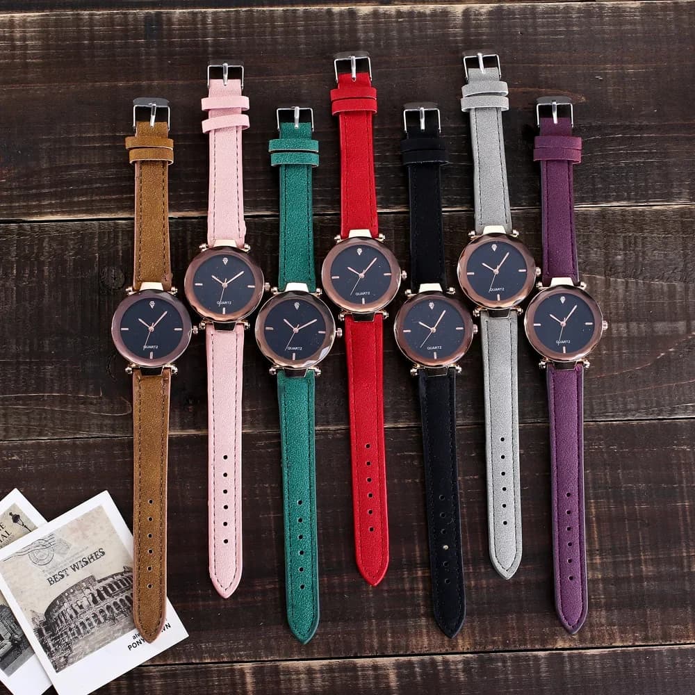Fashion Women Leather Casual Watch Luxury Analog Quartz Crystal Wristwatch Luxury Women's Casual Watches Waterproof Watch Women