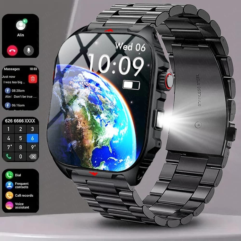 New Outdoor Sport Smart Watch Men 2.0" HD Screen LED Flashlight 400mAh Large Battery Heart Rate Waterproof BT Call Smartwatch