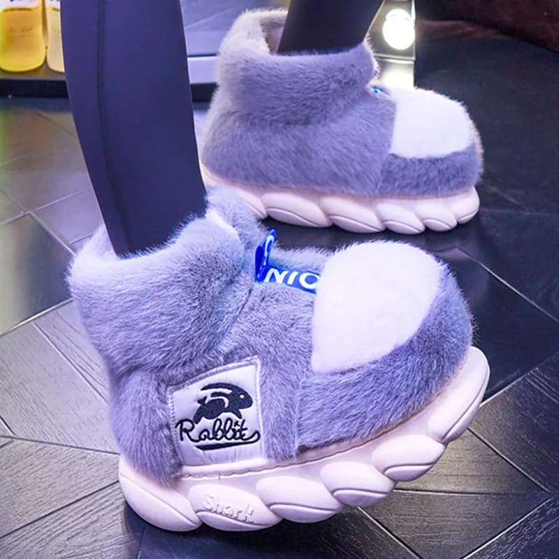 2025 Women's Winter Warm Shoes Plush Lining Indoor Slippers Couples Platform Heel High Top Snow Boots Female Male Home Slipper