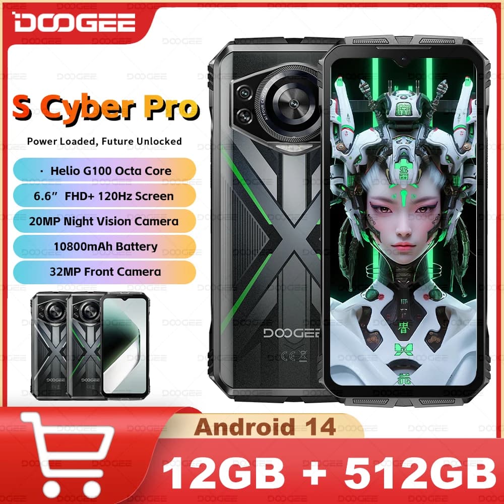 World Premiere DOOGEE S Cyber Pro Rugged Phone 12GB 512GB Helio G100 6.6'' FHD+ 120Hz IPS 10800mAh Large Battery 33W Charge NFC