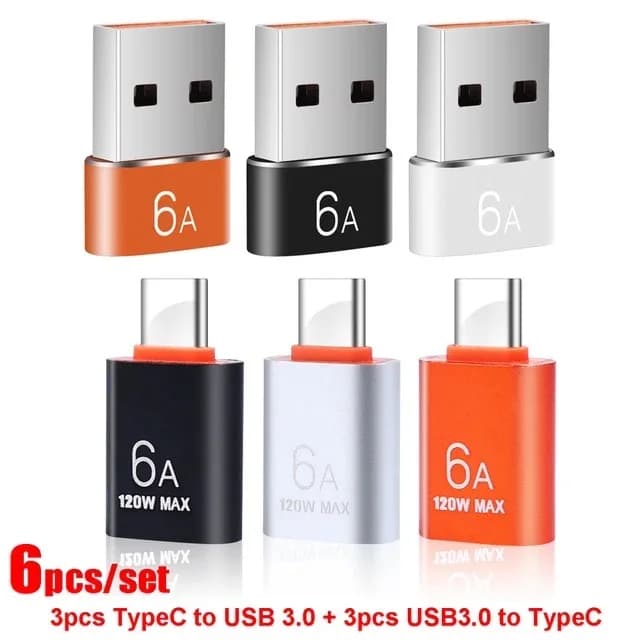6A USB To Type C OTG Adapter 120W USB-C Male To Type-c Female Charger Converter for Macbook Samsung Data Transfer