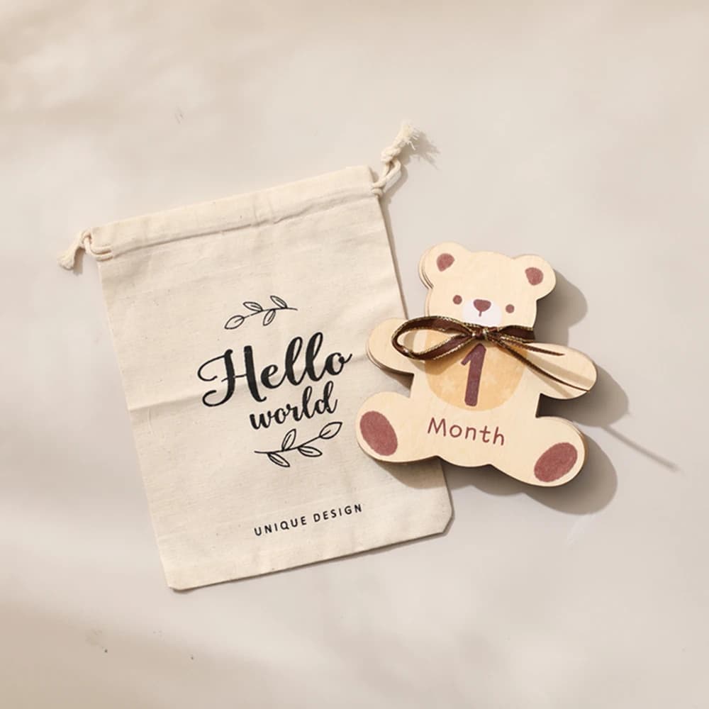 Newborn 0 12 Months Wooden Milestone Cards Bear Shaped Baby Memories Cards Newborn Photography Props Accessories Birthing Gift