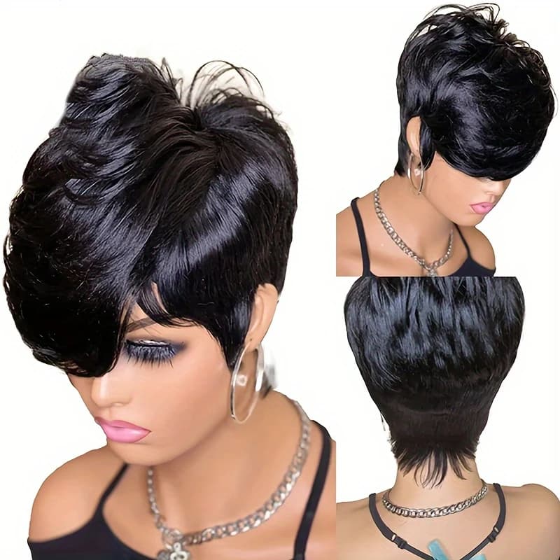 Pixie Cut Wig For Women Human Hair Short Wigs With Bangs Brazilian Real Full Machine Made Layered Wig Hair Replacement Wig
