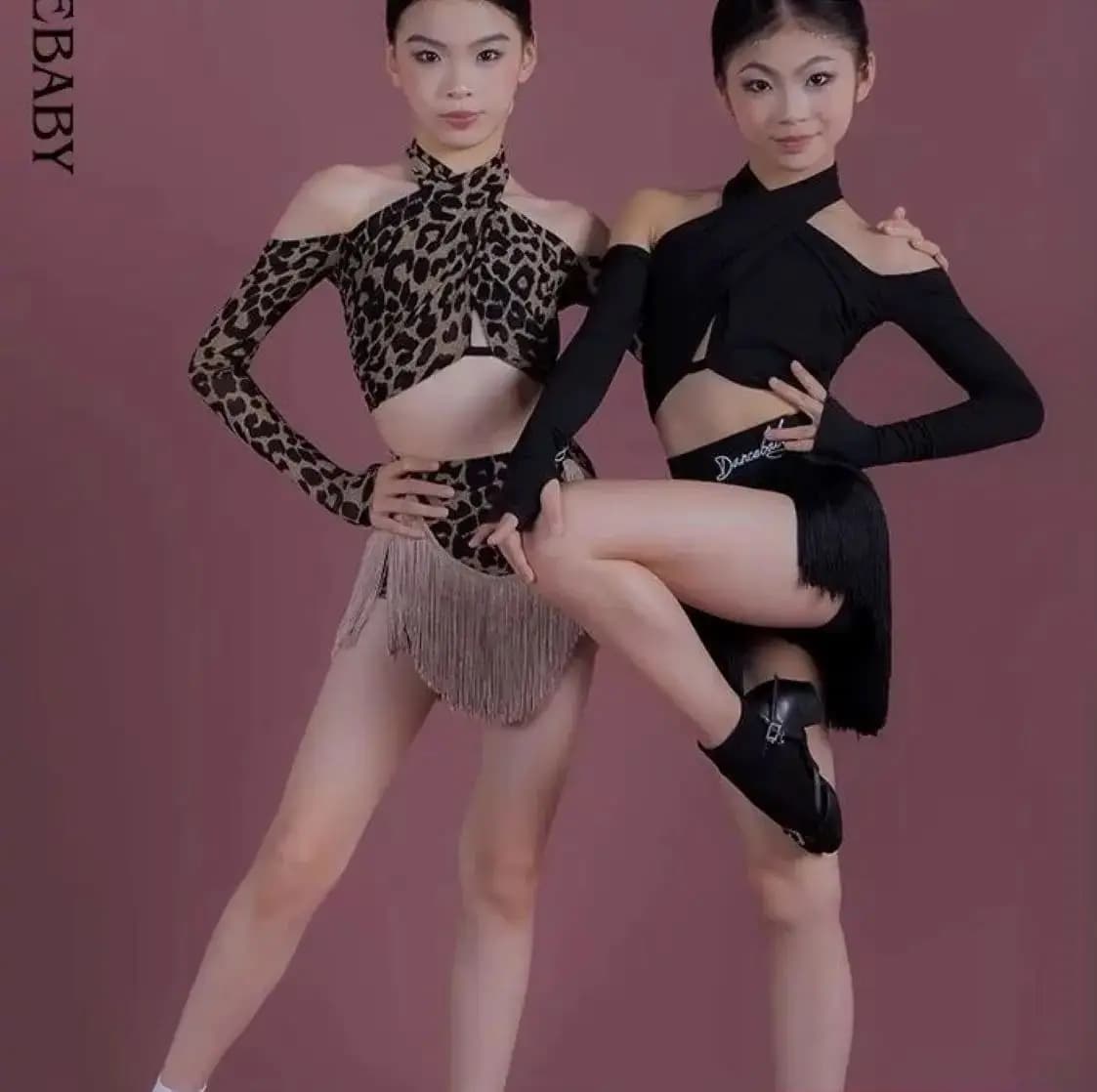 Line dance clothing Stage costume fringe skirt Leopard Latin dance competition costume tassel Dancewear latin american outfit