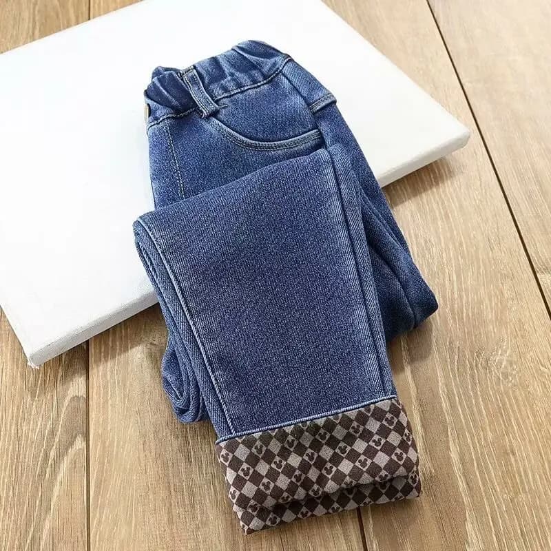 Baby Kids Spring Autumn Winter Thick Warm Jeans With Fleece For 3-12Years Boys Girls Casual Denim Pants Kids Children Trousers