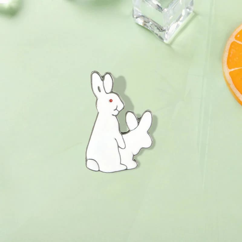 Animal Pin Denim Jacket Pins Badge Spoof Gift Funny Fashion Jewelry 1pcs Cartoon Cute 2 White Rabbits Evil Pin Brooch