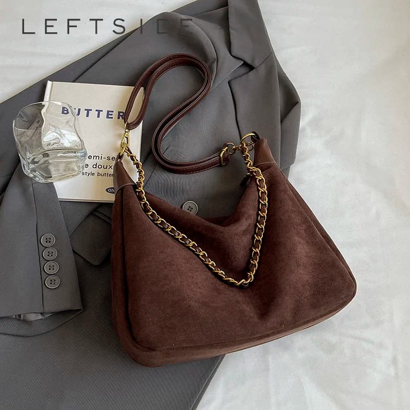 LEFTSIDE Small Solid Color Crossbody Bags Lady Shoulder Hobo Bag for Women 2024 Winter New Fashion Y2K Trend Chain Handbags