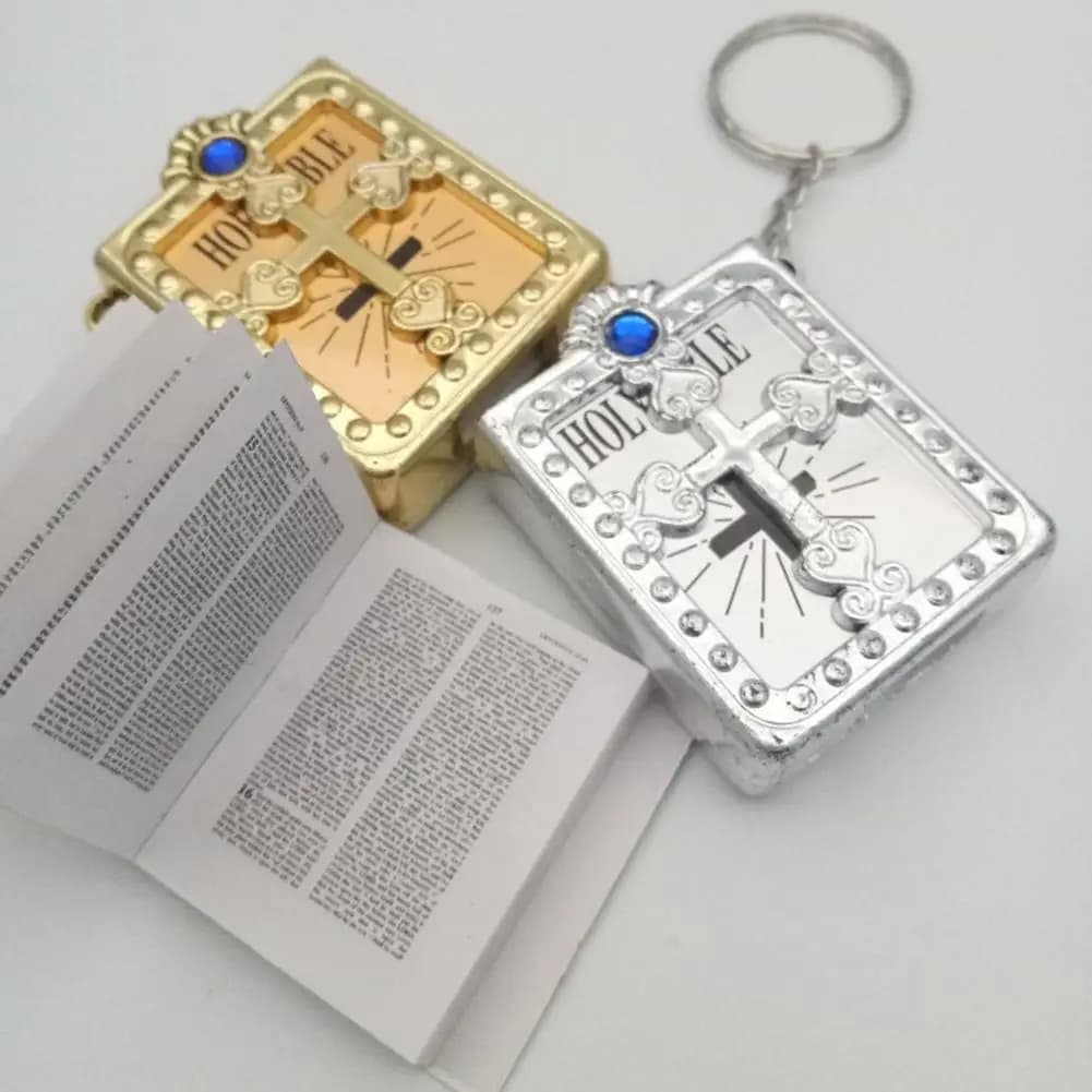 Mini Holy Bible Keychain Real Paper Can Read Religious Christian Cross Keyrings Holder Car Key Chains Fashion Gifts Jewelry