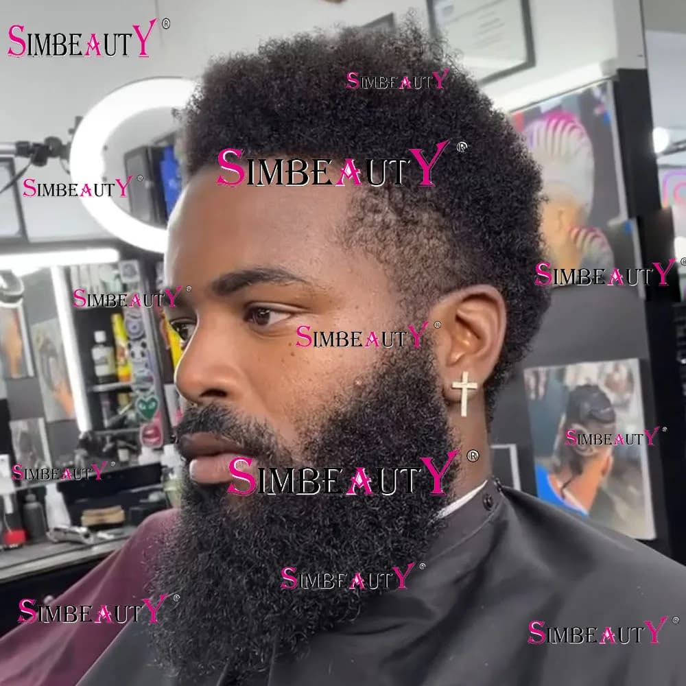 6mm 8mm Afro Kinky Curl Toupee African American Human Hair Male Wig Super Durable Thin Pu Replacement System Microskin Prosthesi