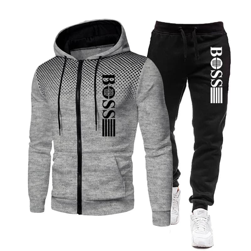 2025 New Men's zippered hoodie + Casual Pants Set for Autumn and Winter fashion Fitness and Warm sportswear Two-piece set