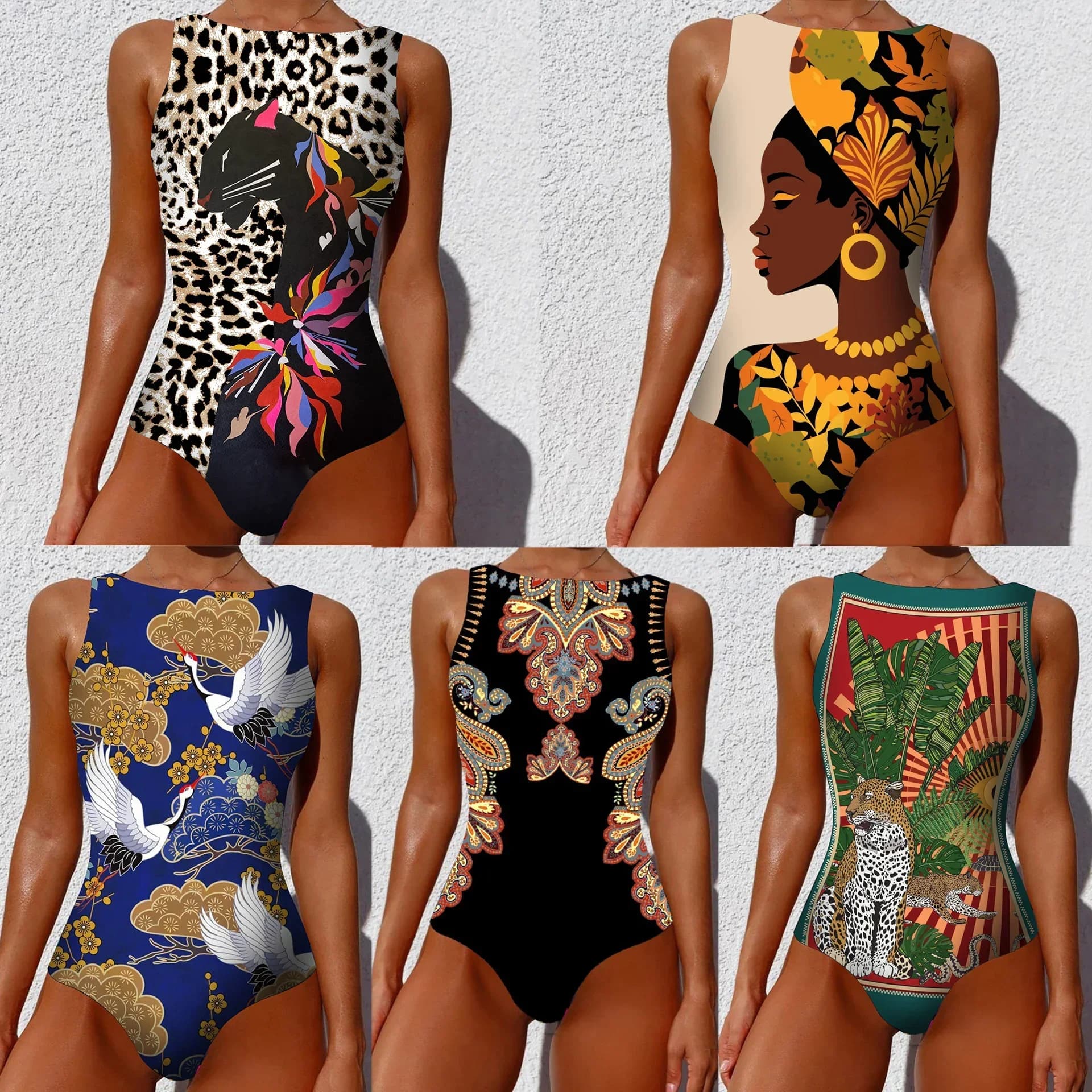 Printed One-piece Swimsuit Classic Printed Lace Up Swimsuit Women's Push Up Flower One-piece Suit Beach Wear Bathing Suit Women