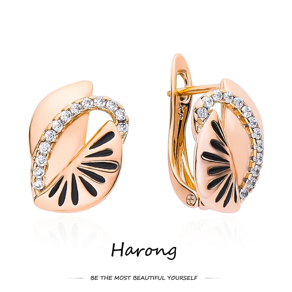 Harong Luxury 585 Rose Gold Color Earrings Geometric Aesthetic Copper with Crystal Women Girls New Stud Earrings Jewelry Gifts
