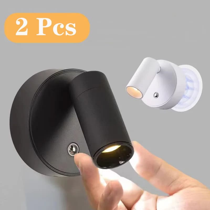 2Pcs LED Light Magnetic USB Rechargeable Wall Light Spotlight Wireless No Wiring No Punch Reading Light Bedroom Bedside Light