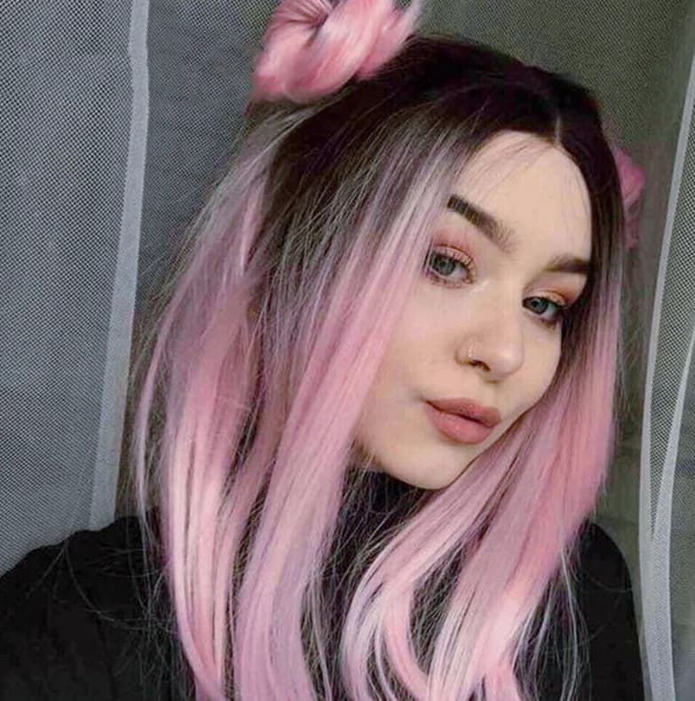 Ombre Pink Wigs Shoudler Length Straight Bob Wigs Cosplay Halloween Party Wigs
