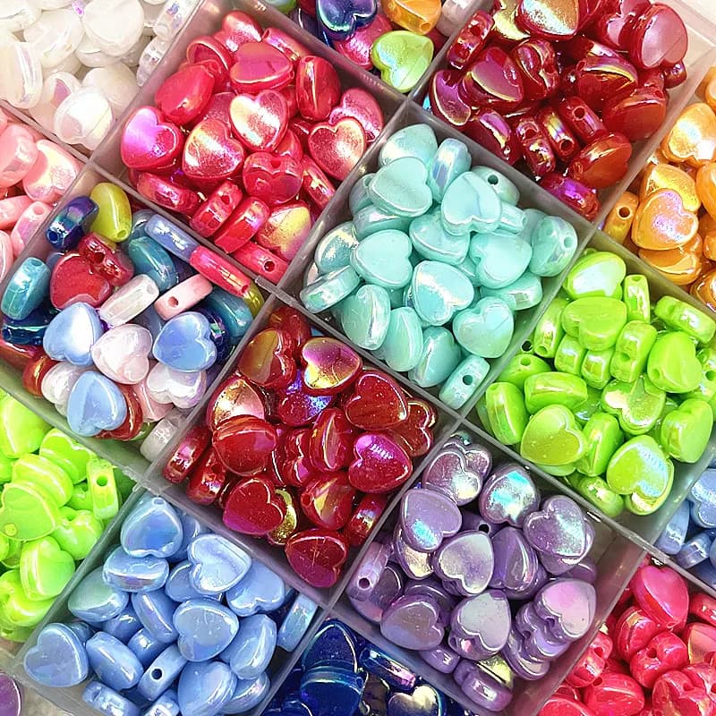 New 50pcs 8mm AB Colour Heart Shape Acrylic Beads Loose Spacer Beads for Jewelry Makeing DIY Bracelet Necklace Accessories