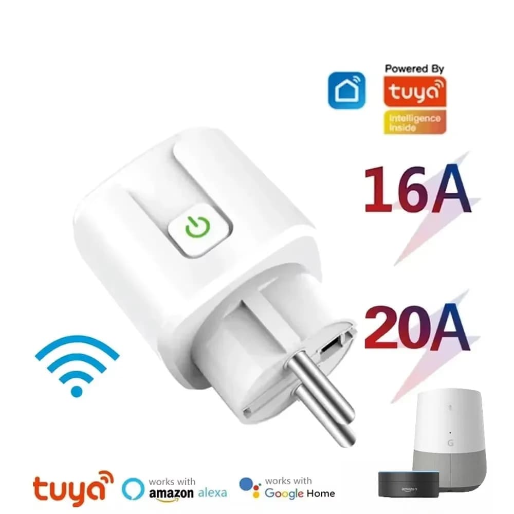 Tuya WiFi Smart Plug Socket EU 16/20A with Power Monitoring Timing Voice Control Works with Alexa Google Home Smart Life
