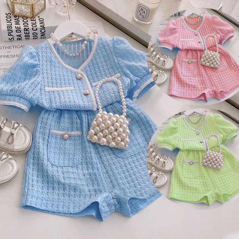 2025 New Arrival Elegant Girls Set 2 Pcs Set of Short-sleeved Tops + Shorts Grid Small Fragrance Kids Boutique Clothes Leopard