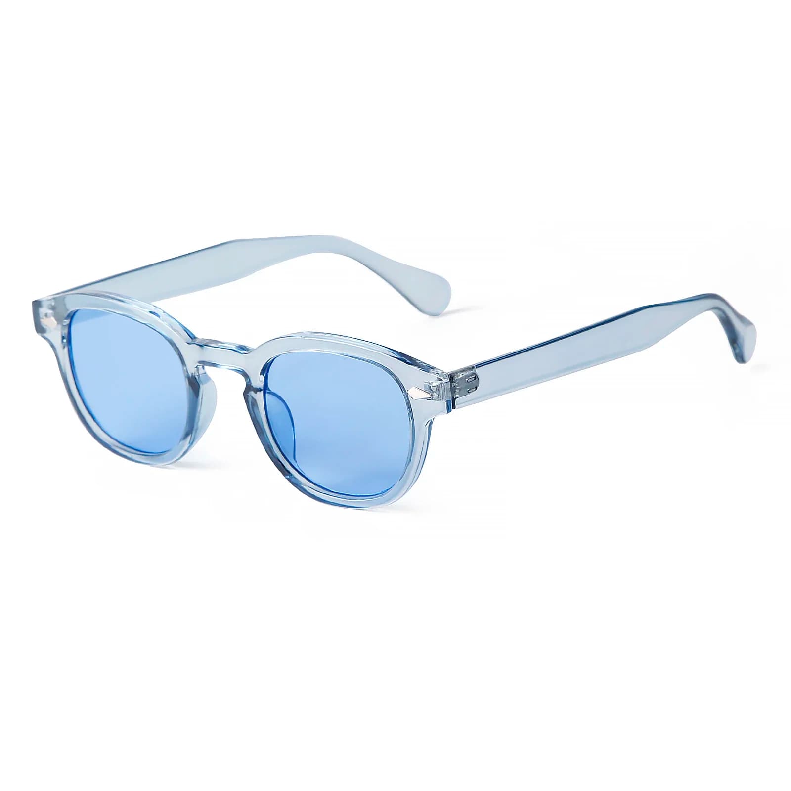 Fashion Transparent Blue Round Sunglasses Women Men 2024 Retro Rivet Tortoise Small Square Sun Glasses UV400 Lunettes De Soleil