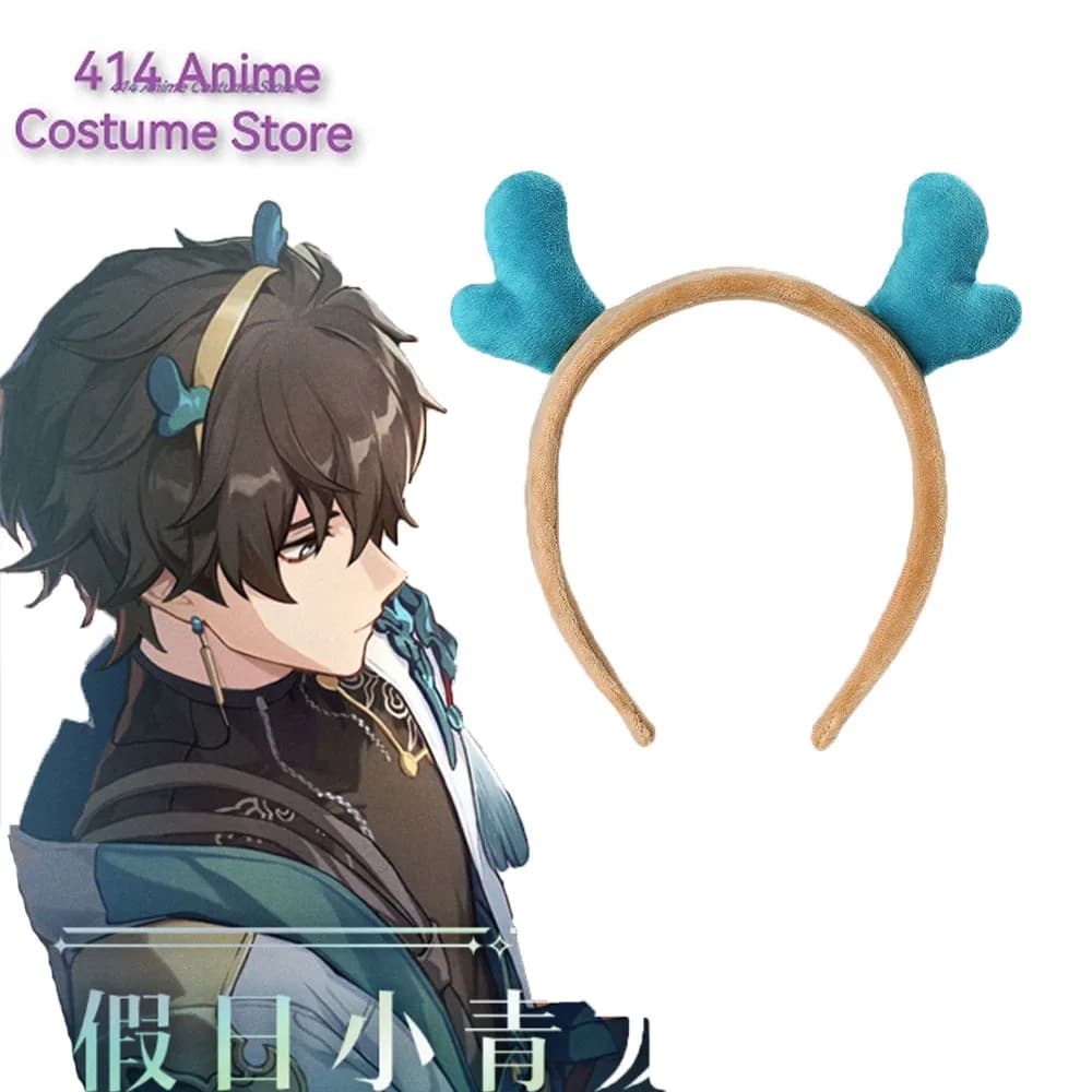 Game Honkai Star Rail Dan Heng Nicholas Leung Holiday Little Green Dragon Hair Hoop Headband Headwear Costume Accessories Wig