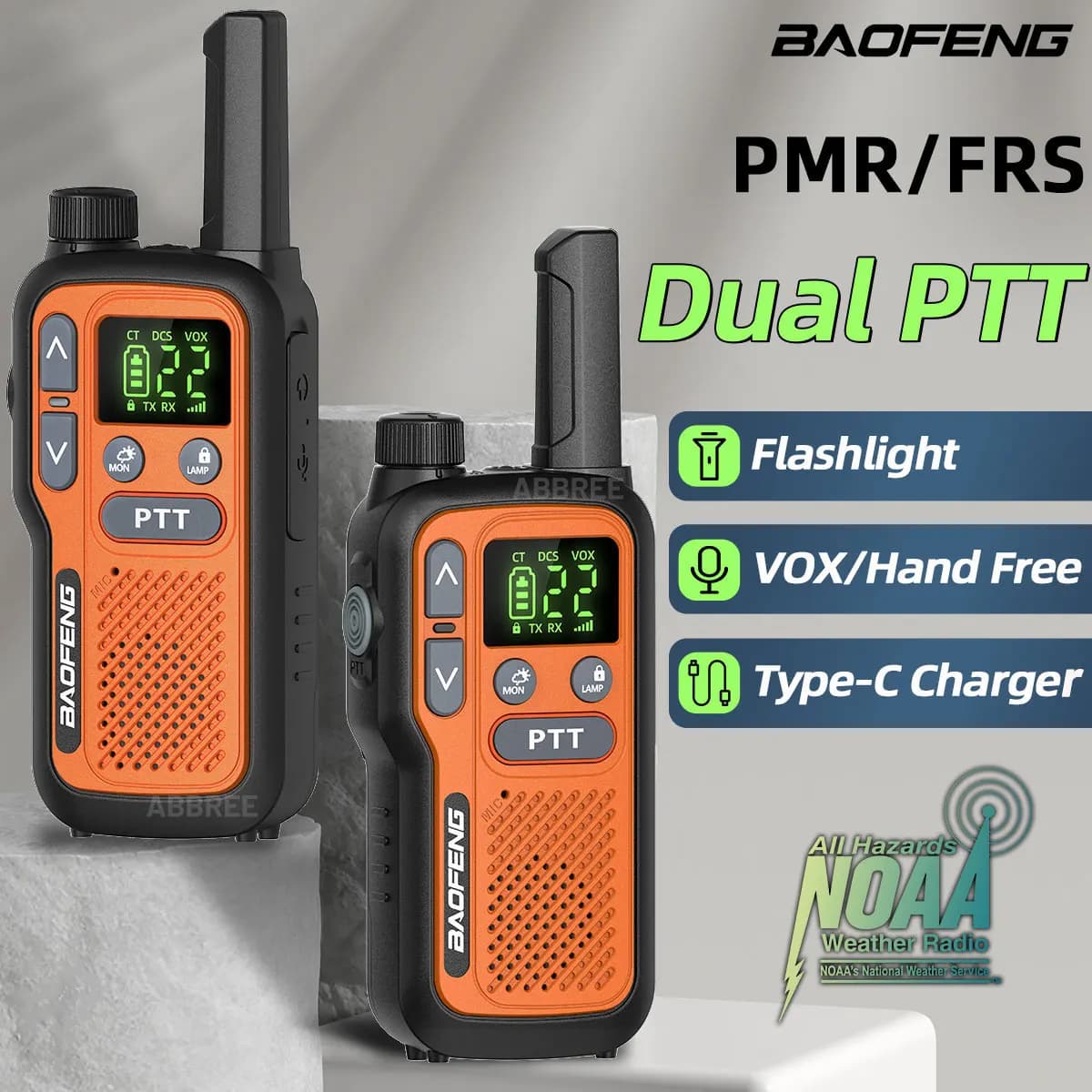 2PCS Baofeng BF-T18 Mini Dual PTT Walkie Talkie PMR 446 Flashlight  Portable  FRS  NOAA Support Type-C ChargerFor Hunting