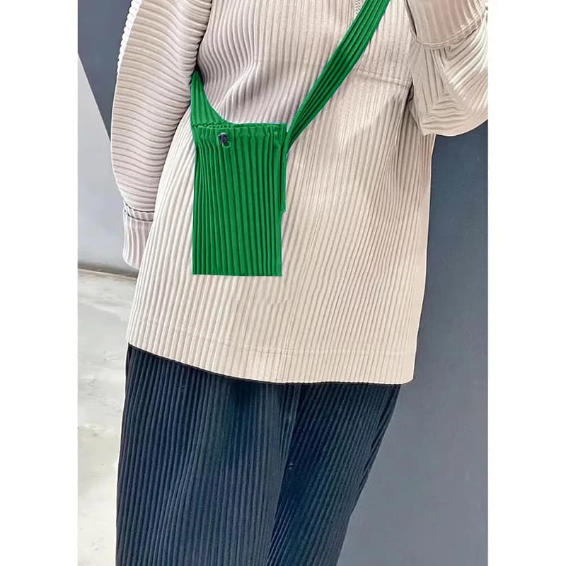 Miyake Slung Mobile Phone Bag with Adjustable Fold Multifunctional One-shoulder Mini Bag Folding Coin Purse Drawstring Bag