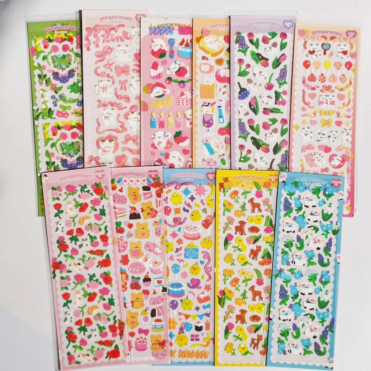 10~11pcs Lovely Cute Korean Toploader Decoration Seal Stickers 3D Holographic Design Kawaii Kpop Cardholder Journaling Deco