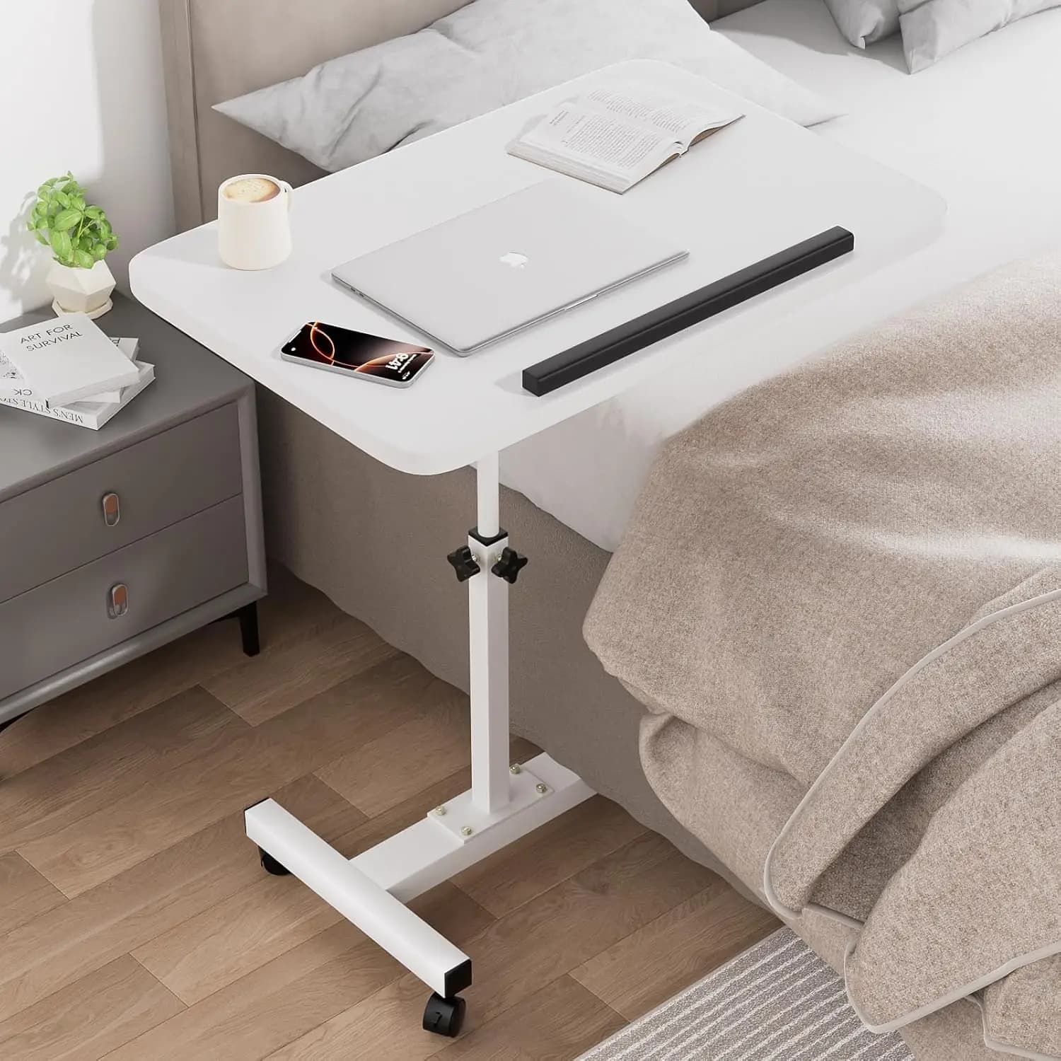 Adjustable Laptop Desk 360° Rotating Tabletop Mobile Stand Overbed Table Standing Rolling Study Table Computer Workstation
