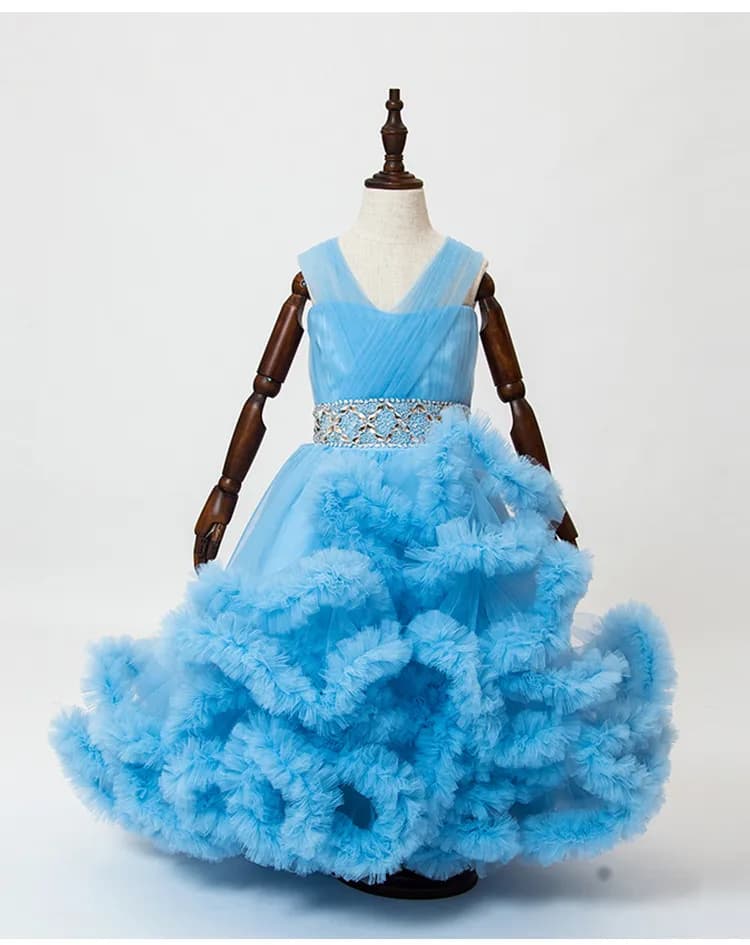 Girl Princess Dress Lace Puffy Flower Girl Dresses Sleeve Cute Girl Birthday Dress Wedding Party Dress Baby Dress