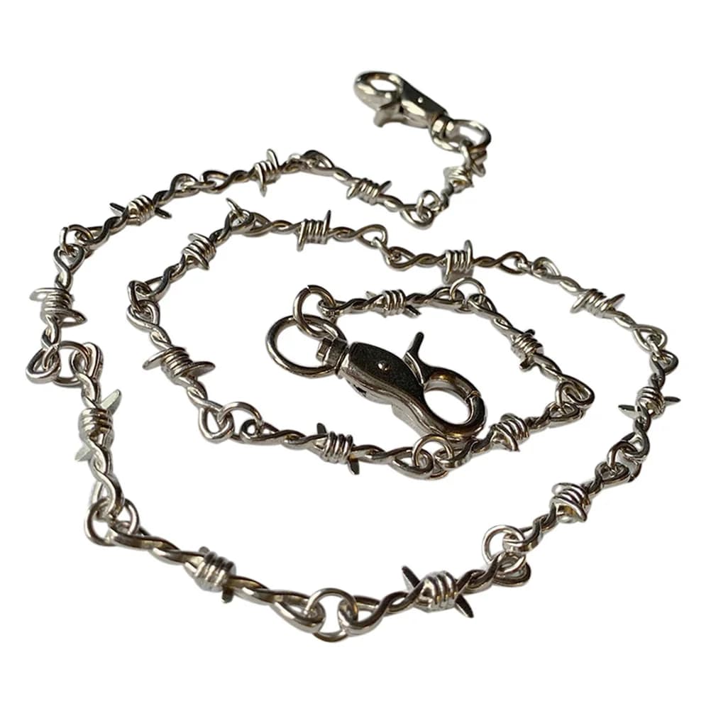 Chain Necklace Trousers Waist Punk Chain Pants Hippop Grunge Goth Snake Men Jewelrythornslong Wire Barbed Jeans Silver Necklace