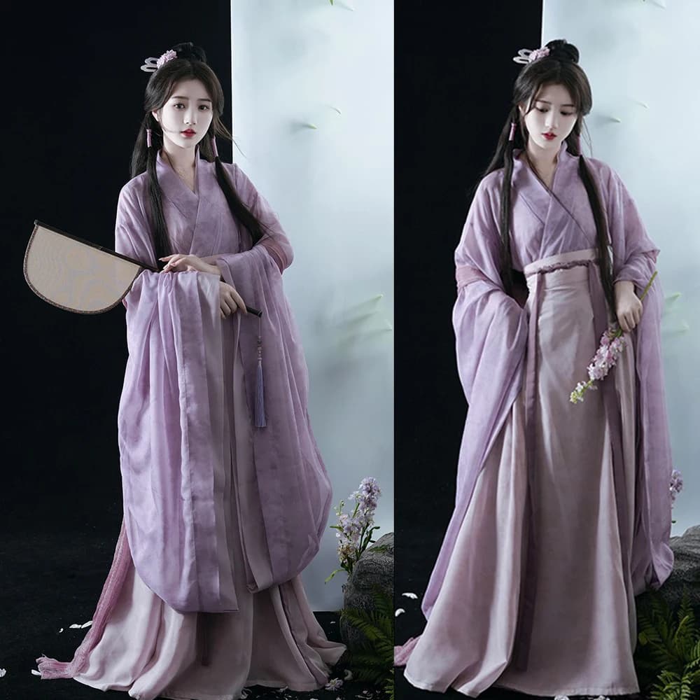 Ancient Chinese Traditional Clothes Hanfu Dress For Women Purple Elegant Long Han Fu Dress Carnival Performance Party Costume