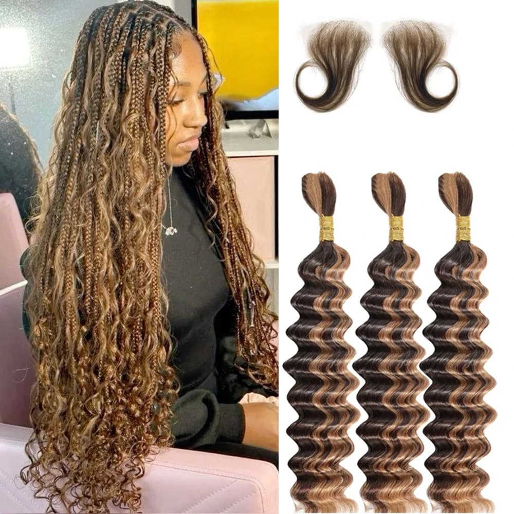 #4/27 Highlight Deep Wave Hair Bundles No Weft for Boho Braids 100% Human Hair Extension Bundles Braiding Brazilian Hair Human