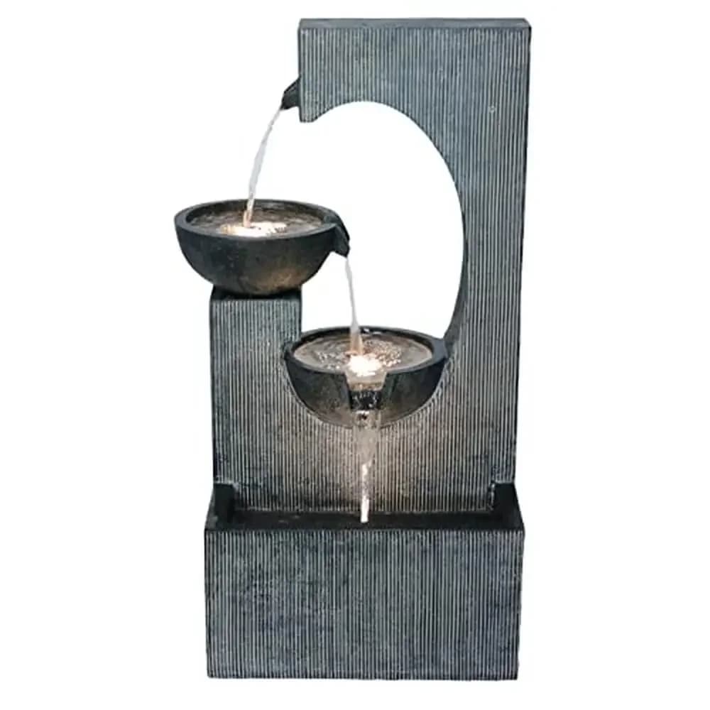 Tiered Fountain Outdoor Gray Resin LED Lights Easy Assembly 20.95lb