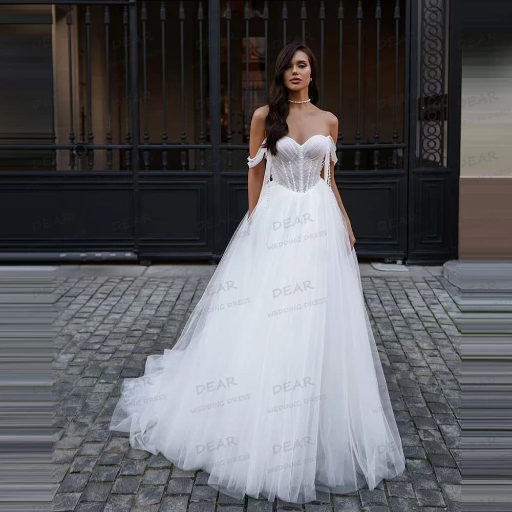 Luxury Wedding Dresses Woman's Sexy A Line Sweetheart Bridal Gowns Formal Sleeveless Vestidos Para Mujer Customized Tulle 2025