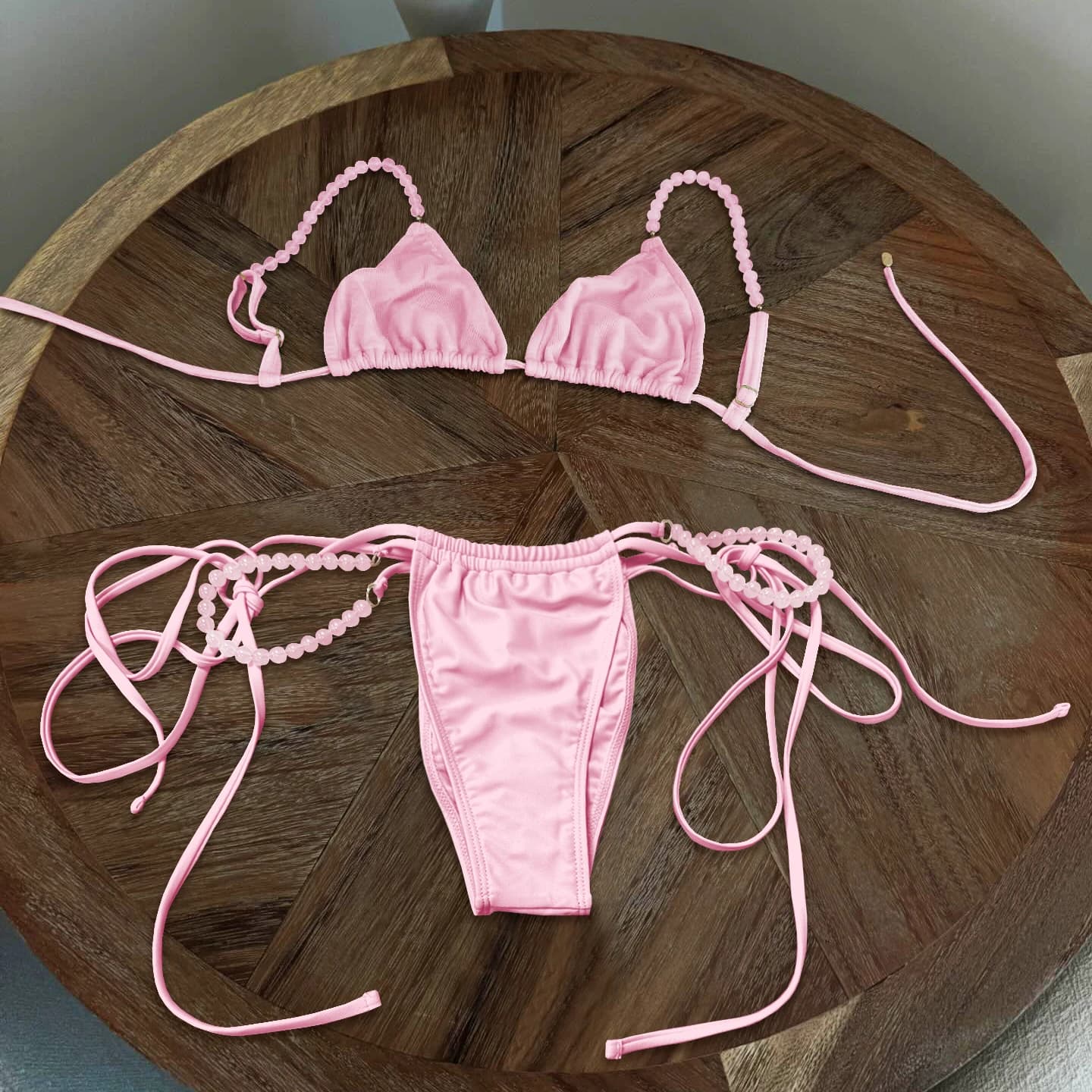 Beads Bikini 2025 Sexy Women Swimsuit Female Swimwear Micro Bikini Set Bandeau Swimming Suit Beachwear Pink Brazilian Biquini