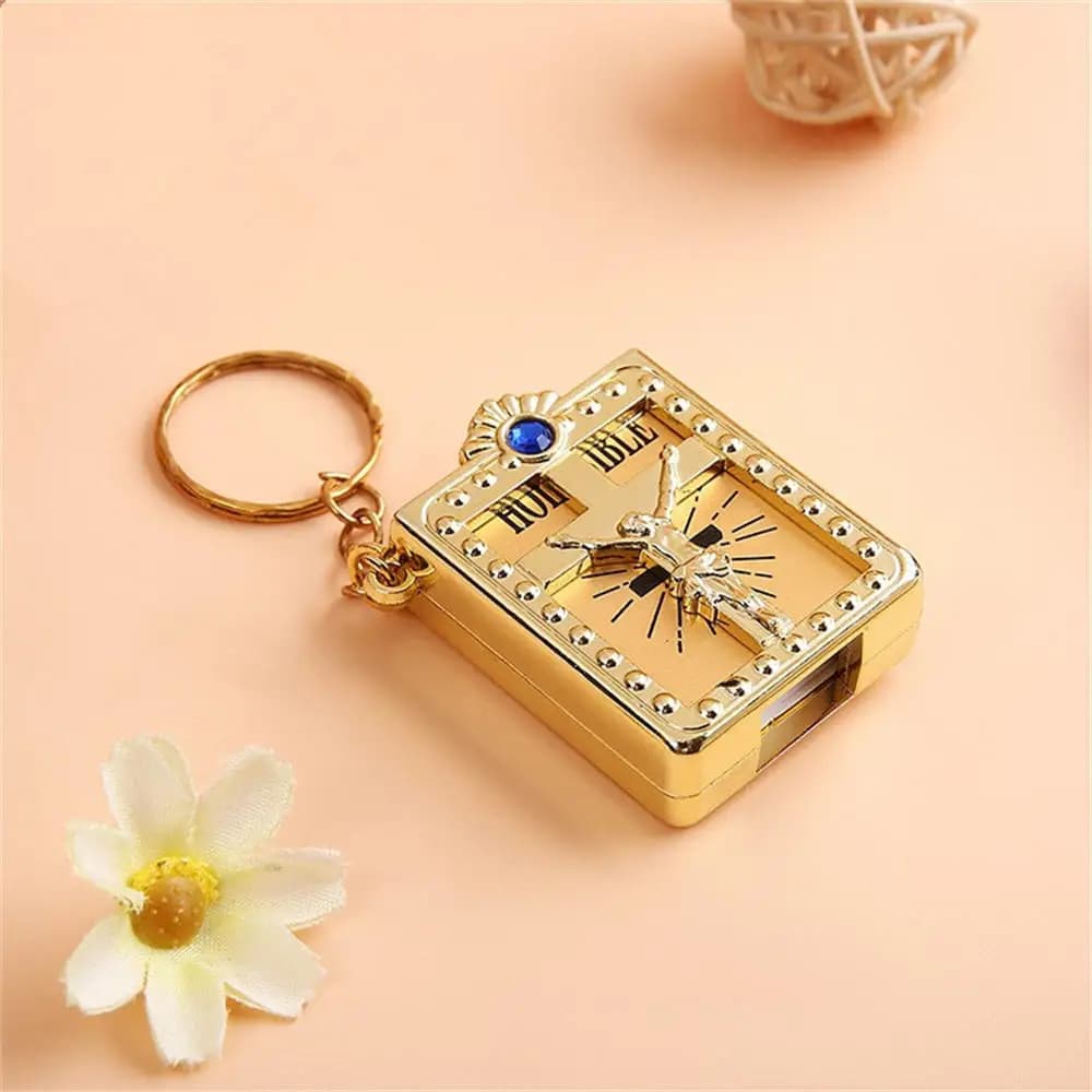 Mini Holy Bible Keychain Religious Jesus Cross Keyring Women Prayer God Bless Ornaments Pendants Christmas Gifts Souvenirs